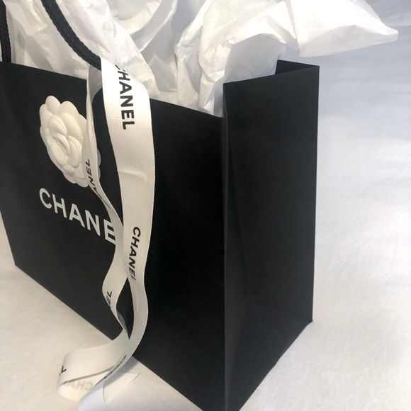 Sold!! Chanel Black Paper Shopping Storage Gift Bag + Ribbon & Paper - Picture 2 of 7